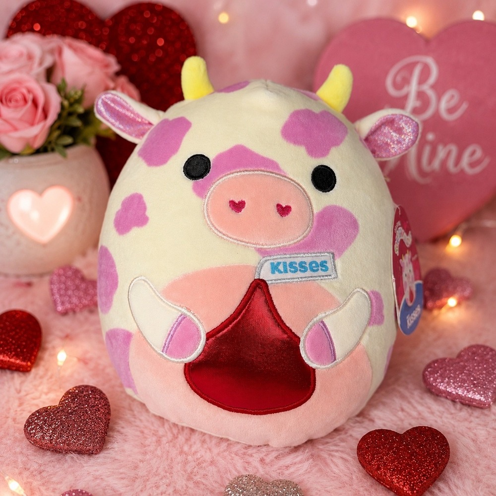 Squishmallows Evangelica Cow Hershey's Kisses Plush 8" Valentine's Day NWT Cute!